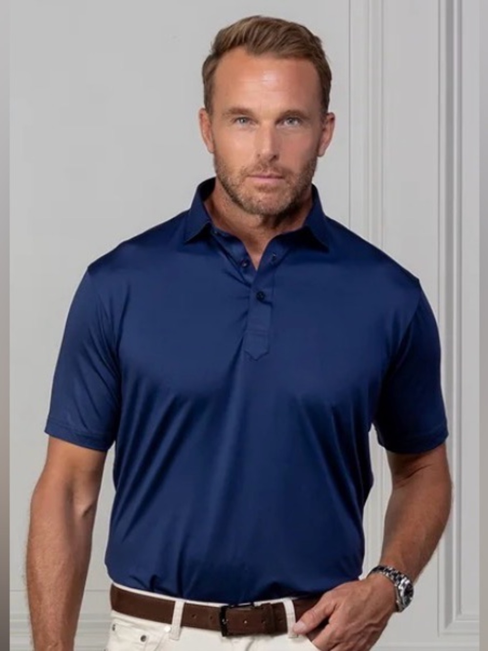 NWT Collars & Co Featherweight Flex Semi-Spread Polo Navy XL Relaxed Fit